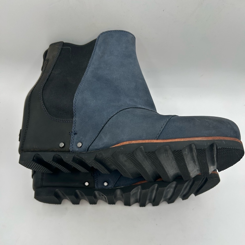 Sorel Joan of Arctic Platform Wedge II Chelsea Boots Bootie, Black & Navy SZ 9.5 - Picture 8 of 11